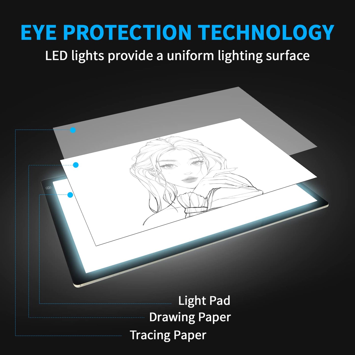 TOHETO A2 Artist Tracing Light Pad with 2 Clips, 12V2A Adapter Power Stepless Dimmable Brightness Large Artcraft Light Box Copy Board for Diamond Painting Weeding Vinyl Tattoo Drawing (23.7''x15.8'')