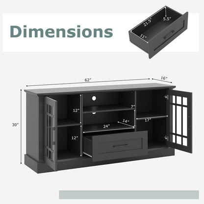 LDAILY 63" Farmhouse TV Cabinet, TV Console Table w/ 2 Side Cabinets & Drawer & Cable Management Holes, Modern TV Stand for TVs up to 70", Entertainment Center for Living Room, Bedroom (Black)