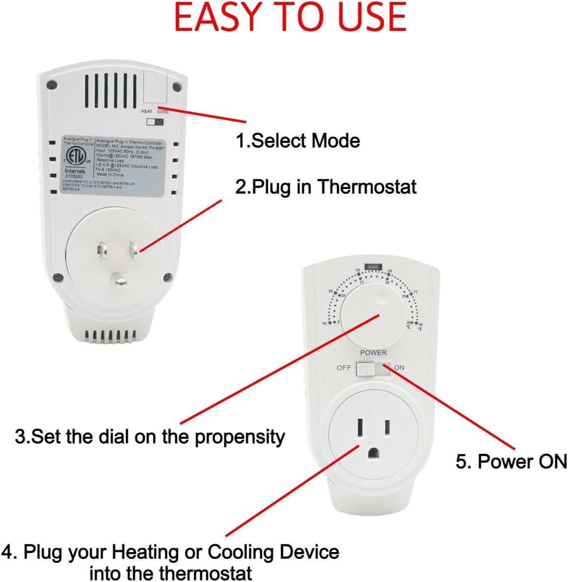 Amaze Plug in Thermostat | Compatible with all Heaters, Fans, and Air Conditioners