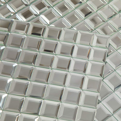 Soulscrafts Mirror Glass Mosaic Tile, 5 Faces Square Beveled Silver Crystal Mirror Backsplash 12x12 Inch Seamless for Kitchen Bathroom 5 Sheets