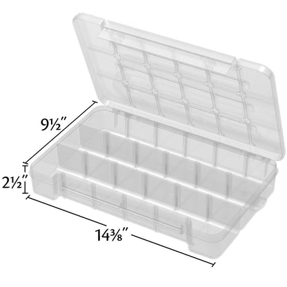 Akro-Mils 05905 Plastic Portable Parts Storage Case for Hardware and Crafts with Hinged Lid and 5 Adjustable Dividers, (14-3/8-Inch x 9-1/2-Inch x 2-1/2-Inch), Large, Clear