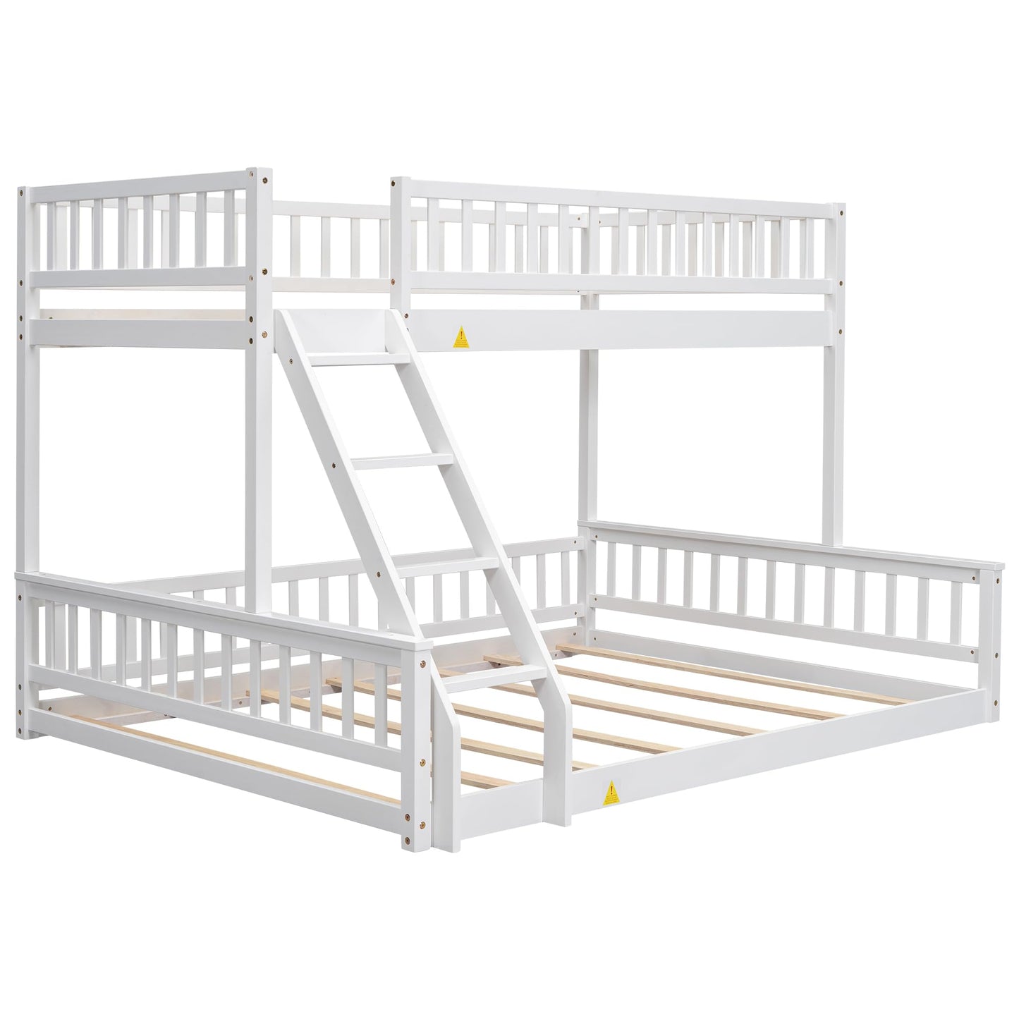 GDFStudio Twin XL Over Queen Bunk Bed with Ladder & Guardrails, Convertible Stacked or Separate Beds, Modern Space Saving Bed Frame, Bedroom Storage Solution, Solid Pine Wood Frame, White