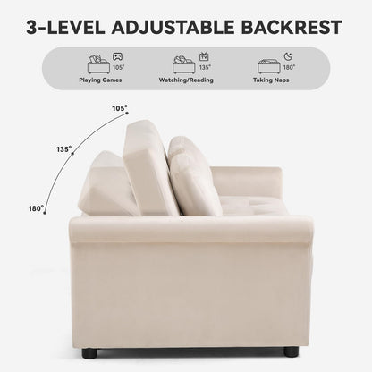 COMHOMA Convertible Sofa Bed,55" Sleeper Sofa Bed,3-in-1 Pull Out Couch Bed with Reclining Backrest and Pillows,Convertible Sleeper Loveseat for Living Room(White)