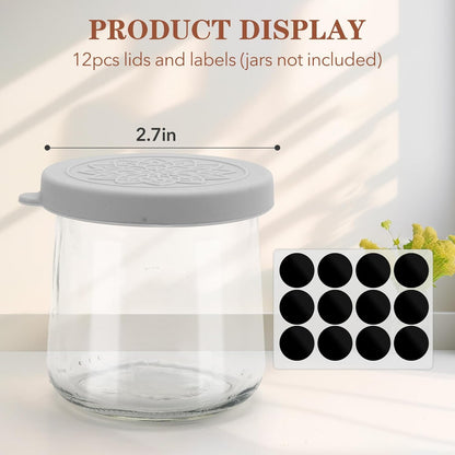 24 Pack 5 oz KIKINIKO Oui Yogurt Jar Lids - Oui Silicone Lids for Oui Yogurt Glass Jars,with Oui Yogurt Bottle Label