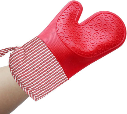 MIJOTEX Heat Resistant Silicone Oven Mitts, Set of 2 Extra Long Quilted Liner, 13 inch (RED)