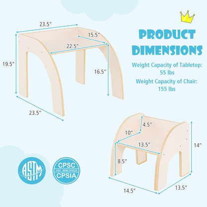 Costzon Kids Table and Chairs, Montessori Weaning Wooden Desk and Chair w/Wide Tabletop, Curved Edges, Space-Saving Design for Kids' Room, Nursery and Playroom, Toddler Table and Chair Set (Beige)