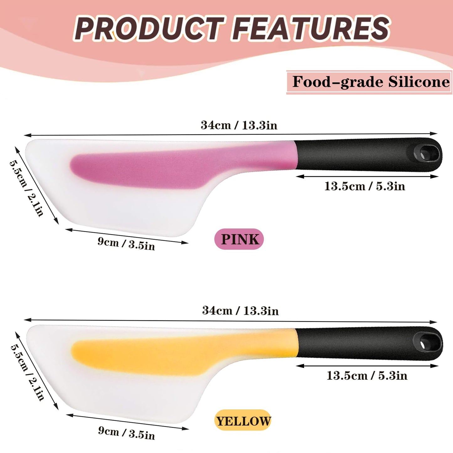 Bigwinyep Omelette Spatula, Silicone Spatula Heat Resistant Flip and Fold Omelette Turner for Kitchen Omelet Pancake Crepes, Pink&Yellow