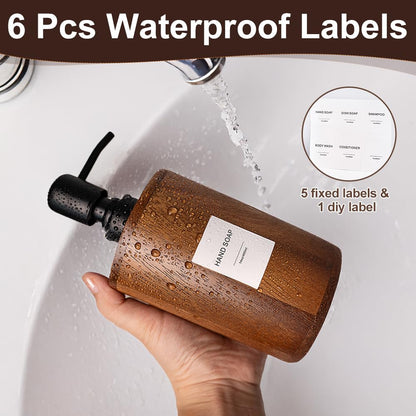 MIGAKU HOME Walnut Wood Soap Dispenser with Pump, Funnel & Label, Refillable Hand Soap Dispenser for Bathroom & Kitchen, Cylinder Design, Rustic Countertop Decor(7oz/200ml)