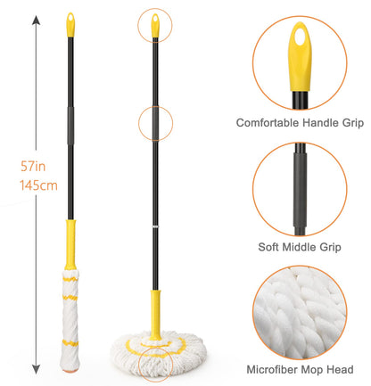 KeFanta Self-Wringing Twist Mop for Floor Cleaning, Long Handled Microfiber Floor Mop with Top Scouring Pad for Kitchen, Hardwood, Restaurant, Bathroom, Garages, Warehouses, Office,57-inch