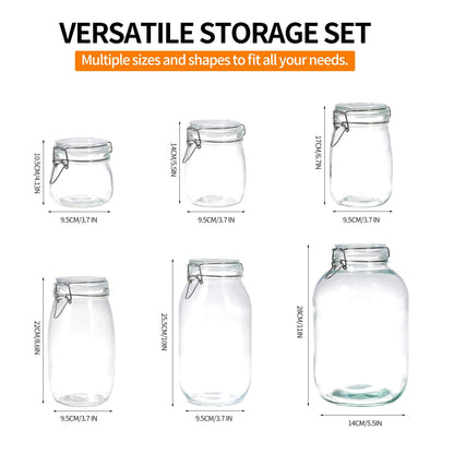 6 Pack 17oz Food Storage Jars with Airtight Lids, Preserving Seal Wire Clip Fastening Glass Containers, Canisters for Kitchen Organization, Flour, Cereal, Pasta, Sugar, Beans, Pickling Jars (17 Oz*6)