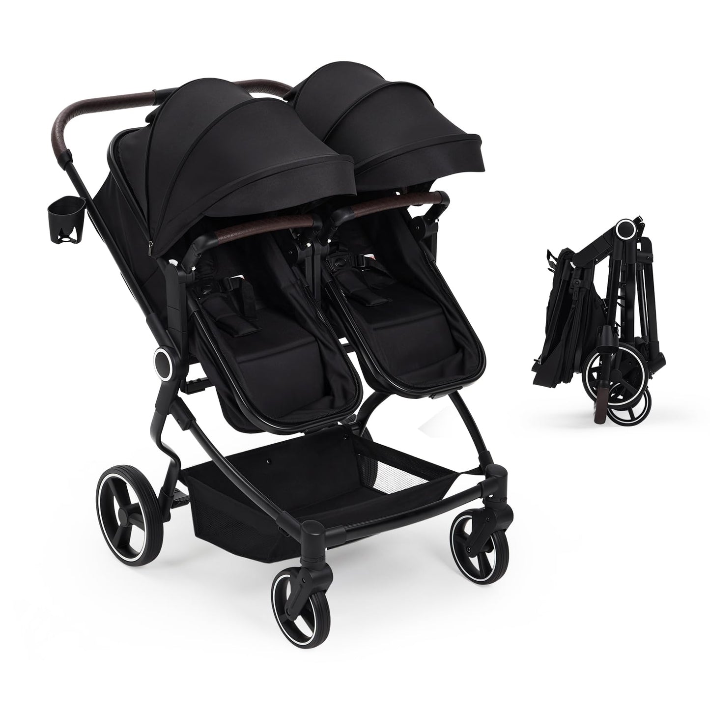 Double Stroller for Twins, Lightweight Side by Side Baby Stroller for Infant & Toddler, High Landscape Double Seat, One-Click Stroller with Adjustable Canopy, Reclining Seats & 5-Point Harness