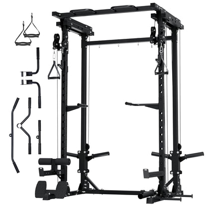 MAJOR FITNESS Drone3 Power Rack, 2500lbs Multi-Function Home Gym Squat Rack with Dual Pulley System, Pull-Up Bar & J-Hooks, Heavy-Duty Steel Frame for Maximum Stability & Strength Training