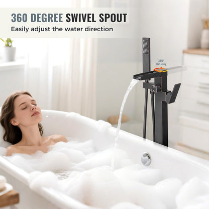 Freestanding Tub Faucet Oil Rubbed Bronze: ALEASHA High Flow Max 6.74 GPM Free Standing Tub Filler-Brass Modern Floor Mount Bathtub Faucet with Handheld Shower, for the Ultimate Elegant SPA Experience