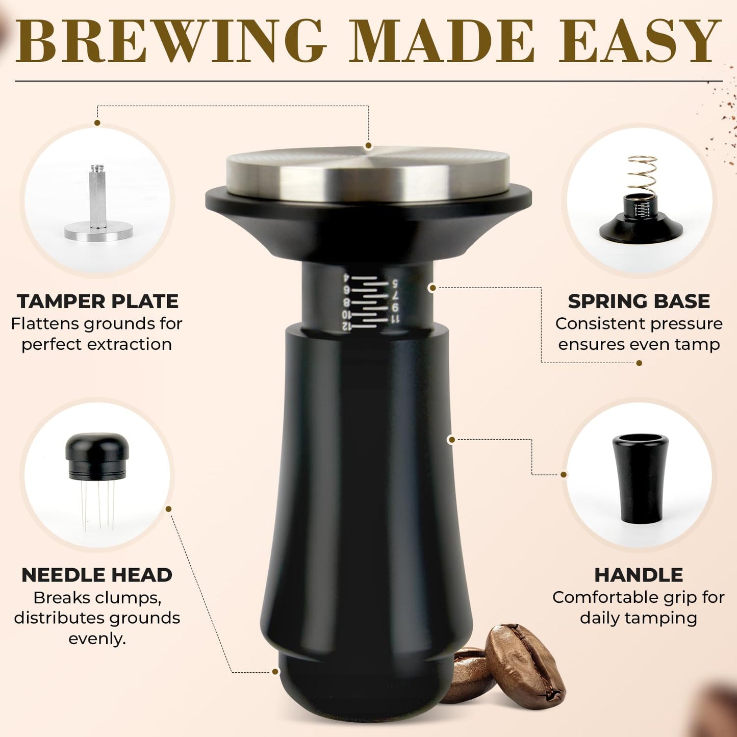 2-in-1 Espresso Tamper & WDT Stirrer Tool – 51mm Coffee Tamper with 10 Extra Needles (0.25mm & 0.4mm) – Stainless Steel Dual Sided Distributor for Even Extraction & Barista Quality Espresso (51 mm)