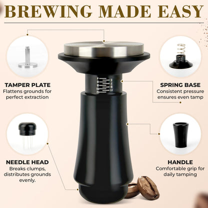 2-in-1 Espresso Tamper & WDT Stirrer Tool – 51mm Coffee Tamper with 10 Extra Needles (0.25mm & 0.4mm) – Stainless Steel Dual Sided Distributor for Even Extraction & Barista Quality Espresso (51 mm)
