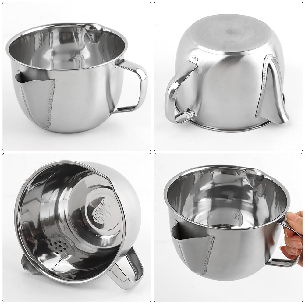 Stainless Steel Fat Separator Bowl, Large 4 Cups Gravy Separator Bowl With Handle Round Shape, 1000ml Capacity for Healthy Cooking Reduce Fat Intake(COLOR:no lid)