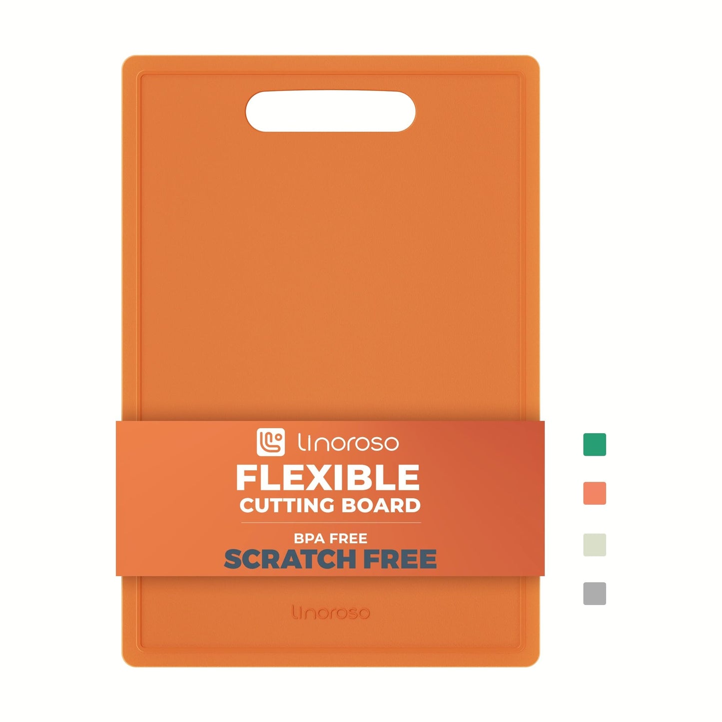 Linoroso Flexible Kitchen Cutting Board - Made from BPA Free Material - Cutting Mark Prevention, 10x14 Inches, Non-Slip Design - Easy-Care Kitchen Essential, Orange