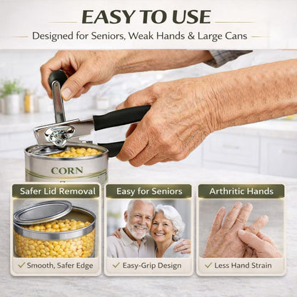 Commercial Can Opener, Heavy Duty Manual Can Opener for Large Cans, Hand Crank Can Opener with Magnetic Lid Lifter, Stainless Steel with Bottle Opener