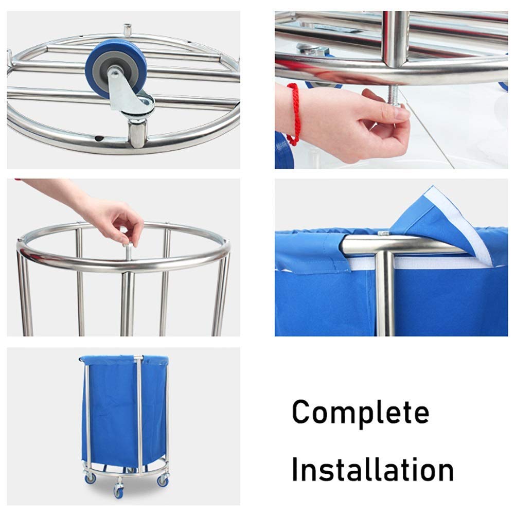 Trolley Storage Hand Trucks,Kitchen Movable Trolleys, Hotel Linen Cart with Rolling Wheels,Round Laundry Sorter Rolling Trolley for Lobby with Movable Cover