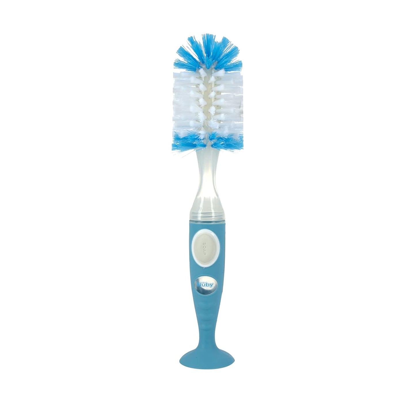 2 1 Nuby Easy Clean Dispensing Soft and Durable Bristle Bottle Brush with Textured Handles and Suction Base, in System