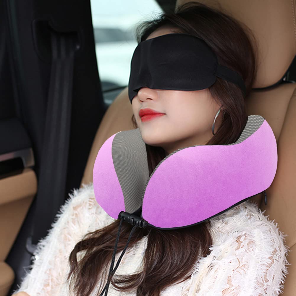 Travel Pillow,Travel Neck Pillows for Sleeping,100% Pure Memory Foam Soft Comfort & Support Pillow for Airplane/Car/Office&Home Rest Use-Pink