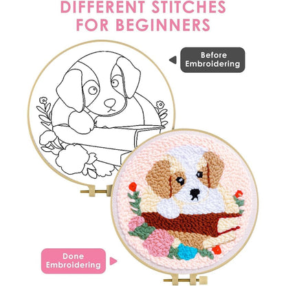TCDZMYGS Dog Punch Needle Kits,Book Dog Punch Needle Kits for Beginners,DIY Punch Embroidery Art & Craft kit for Adults with Video Tutorial
