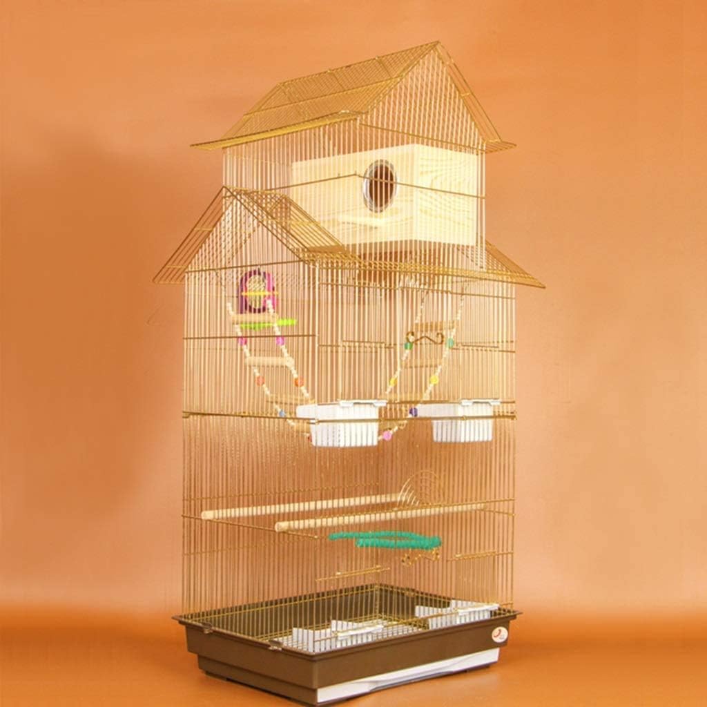 KYTGFH Professional Birdcage Pet Supplies Bird Carrier Gardening Decor Parrot Cages for Large Birds, Household Large Golden Parrot Cage, House-Shaped Decorative Bird Cage, Parak,Gold e