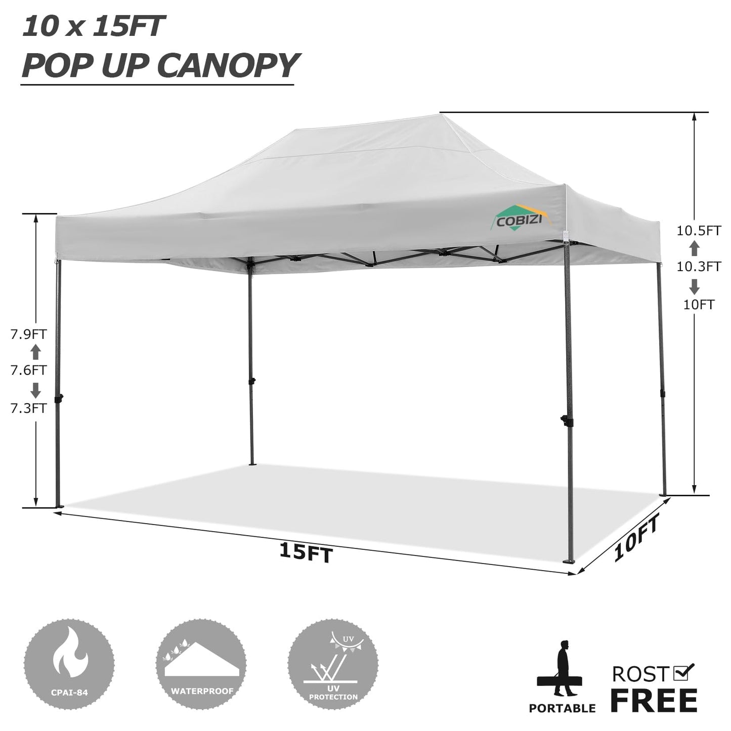 COBIZI 10x15 Pop up Canopy Tent 10x15 Canopy with 4 Sidewalls Waterproof Heavy Duty Commercial for Parties Outdoor Garden Gazebo Tent, Carry Bag(10x15ft, White)