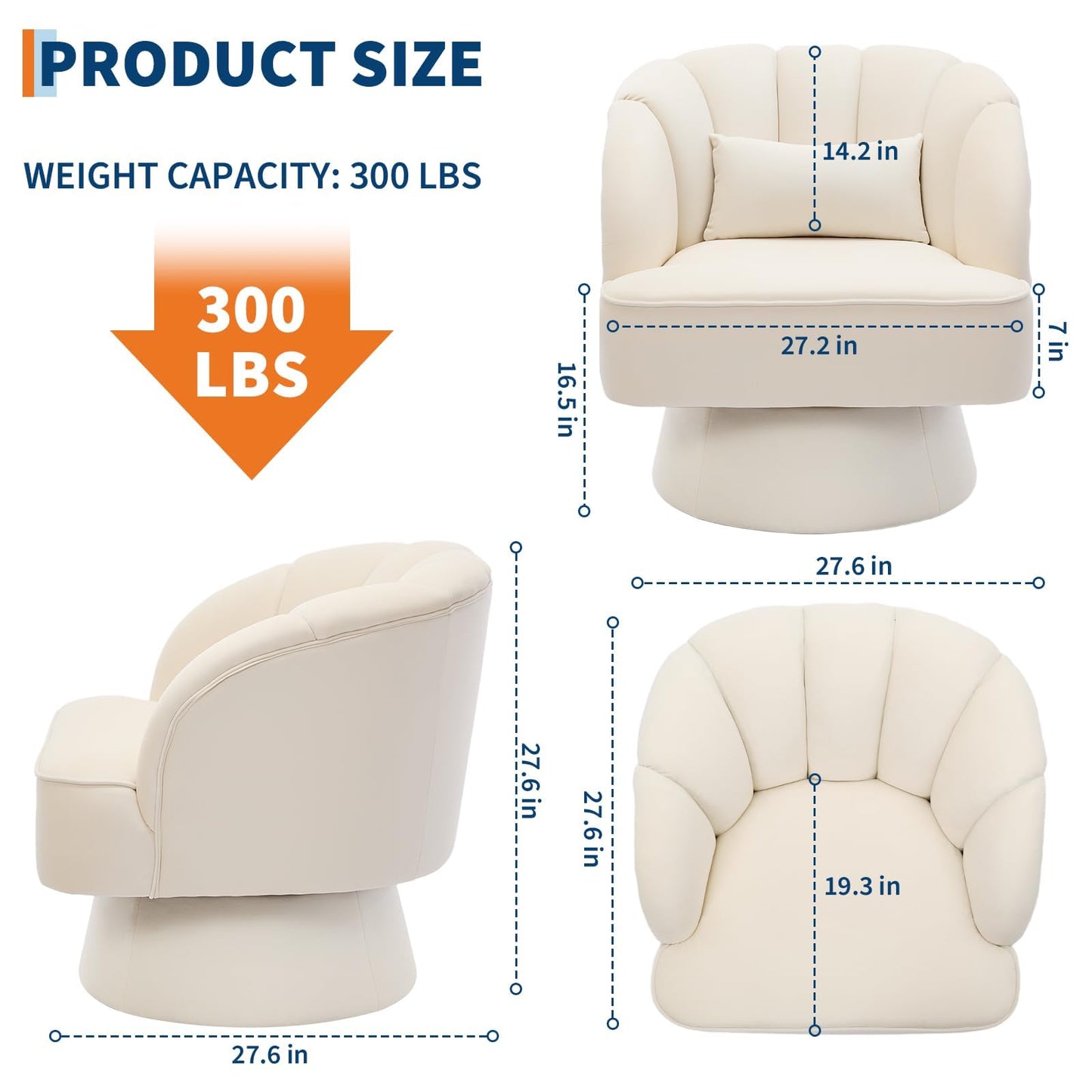 GAOMON Modern Swivel Barrel Accent Chair, 360° Corduroy Upholstered Armchair with Striped Backrest & Plush Padding, Comfy Round Lounge Chair for Living Room, Bedroom, Reading Nook - Beige