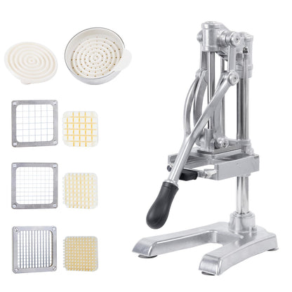 Rismanor Multifunctional Manual Vegetable slicer Citrus Squeezer Juicer Machine AIO Stainless Steel French Fry Cutter Potato Slicer (Sliver, Squeezer & 1/2 3/8 1/4 Blade)
