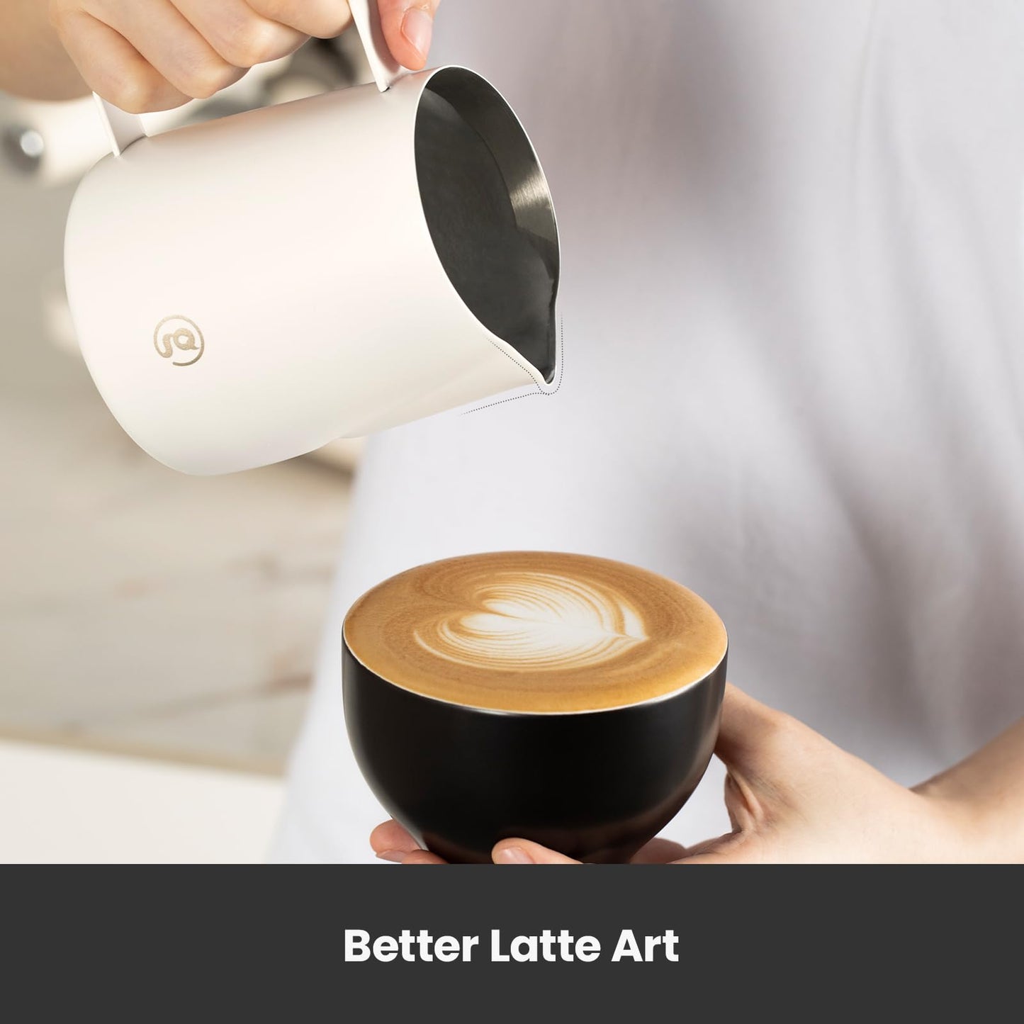 Gemilai 450ml Milk Frothing Pitcher -15.2oz Professional Coffee Steaming Jug for Lattes, Cappuccinos & Espresso, Heat-Resistant Handle, Easy Pour Spout, Durable & Easy to Clean,White