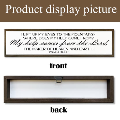 Christian Wood Sign, Motivational Christian Wall Art, Home Decor for Table Shelf, Farmhouse Wood Decoration, Psalm 121:1-2 Sign, I Life Up My Eyes to the Mountain Sign 17.8x4x1.2 inches