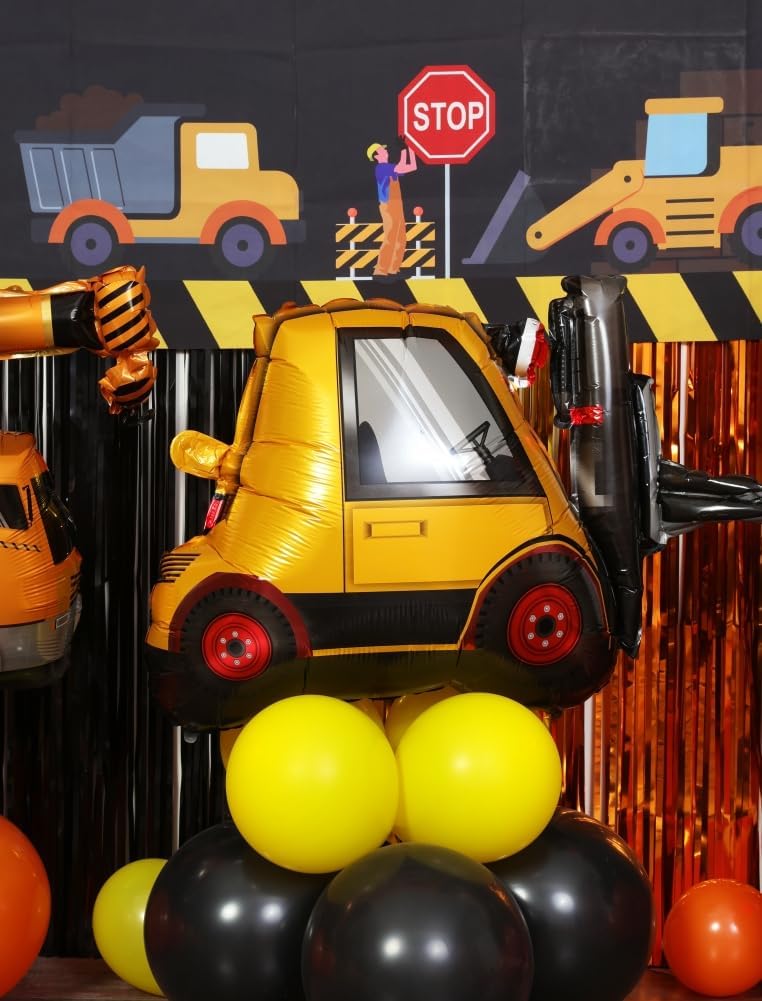 FIGEPO 96 Pack Set Construction Birthday Party Supplies Dump Truck Party Decorations Kits with Balloons Garland kit