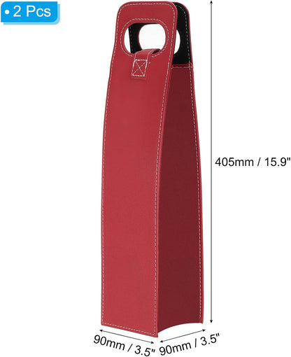 PATIKIL Wine Gift Bag, 2 Pack Reusable Leather Wine Tote Carrier for Picnic Party Wedding, Red
