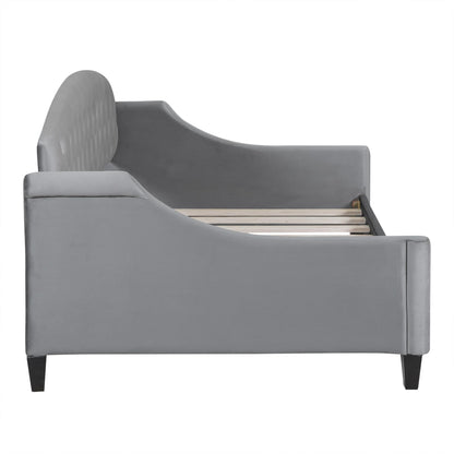 Ball & Cast Twin Size Daybed,Velvet Upholstered Day Bed Frame with Button Tufted Backrest,Modern Sofa Bed for Living Room, Bedroom,Guest Room,No Box Spring Needed,Gray