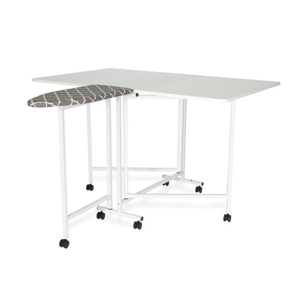 Arrow Millie Folding Cutting Table with Ironing Board – Sewing & Craft Workstation with Storage Shelves