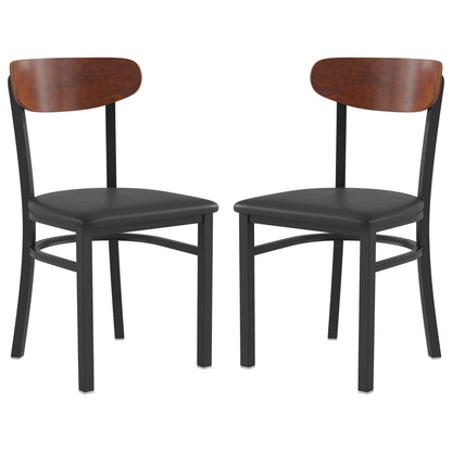 Flash Furniture Wright Set of 2 Commercial Dining Chairs - Walnut Wood Boomerang Back - Black Vinyl Seat - 500 LB. Capacity Black Steel Frame-Integrated Footrest