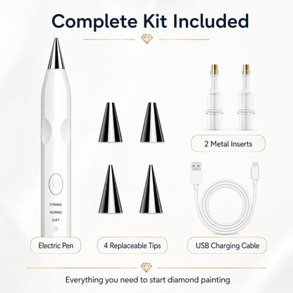 TUCEVSX Electric Diamond Painting Pen Kit, Cordless USB-C Rechargeable Diamond Art Tool with Vacuum Pickup, No Wax, 3 Suction Levels, Interchangeable Tips, Low Noise for DIY Craft Lovers.(White)