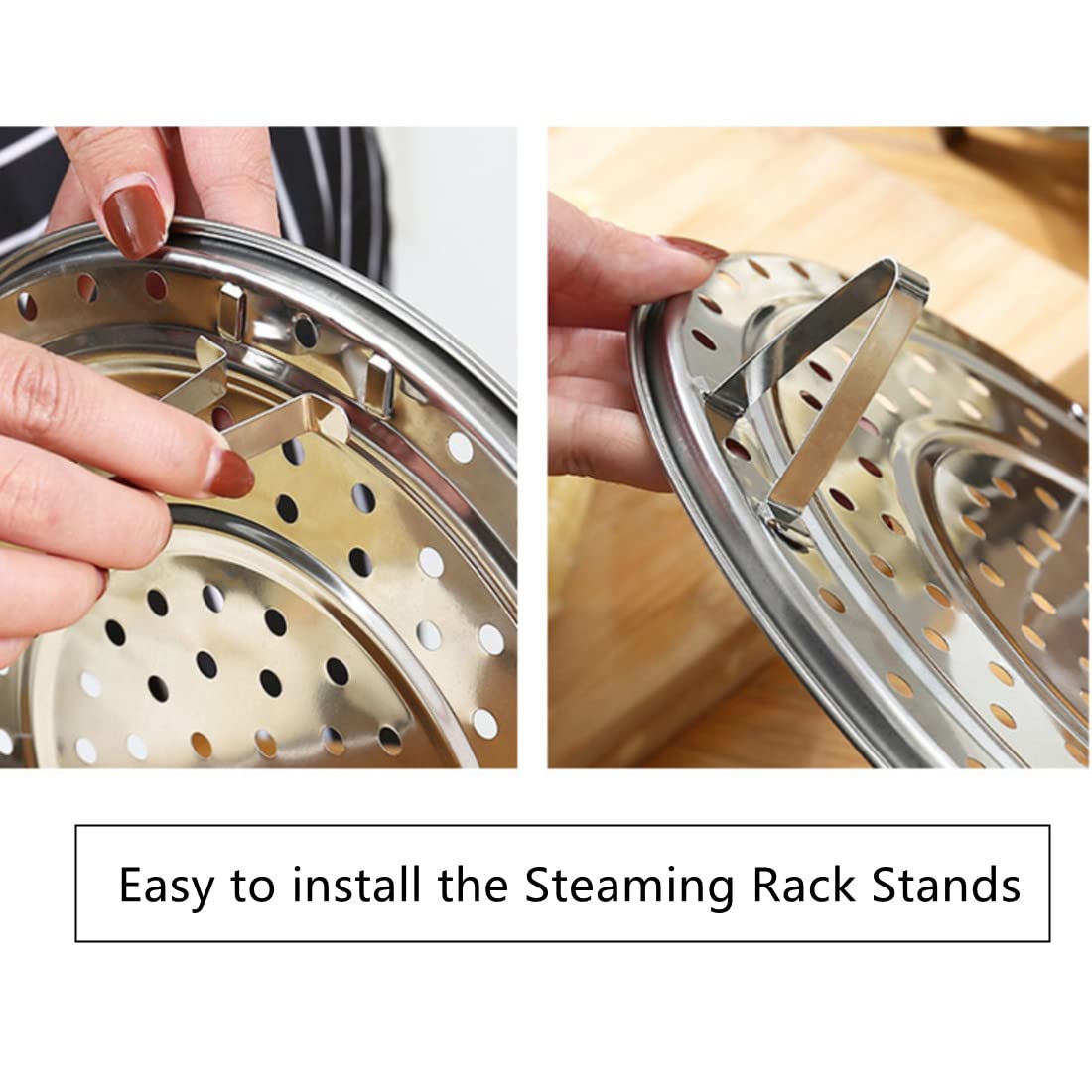 Round Stainless Steel Steamer Rack, Thicken 7.7" 8.5" 9.3" 10" Inch Diameter Canner Steaming Rack Stand Cooking Ware Food Vegetable Steam Tray for Pressure Cooker Pot (4 Pack)