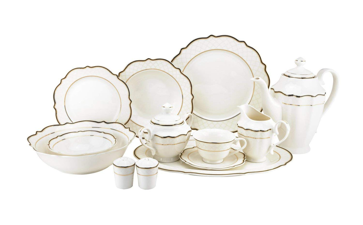 Euro Porcelain 57-pc Banquet Dinnerware Set, Luxury Bone China Tableware, Service for 8 (6664-3) 6664-20