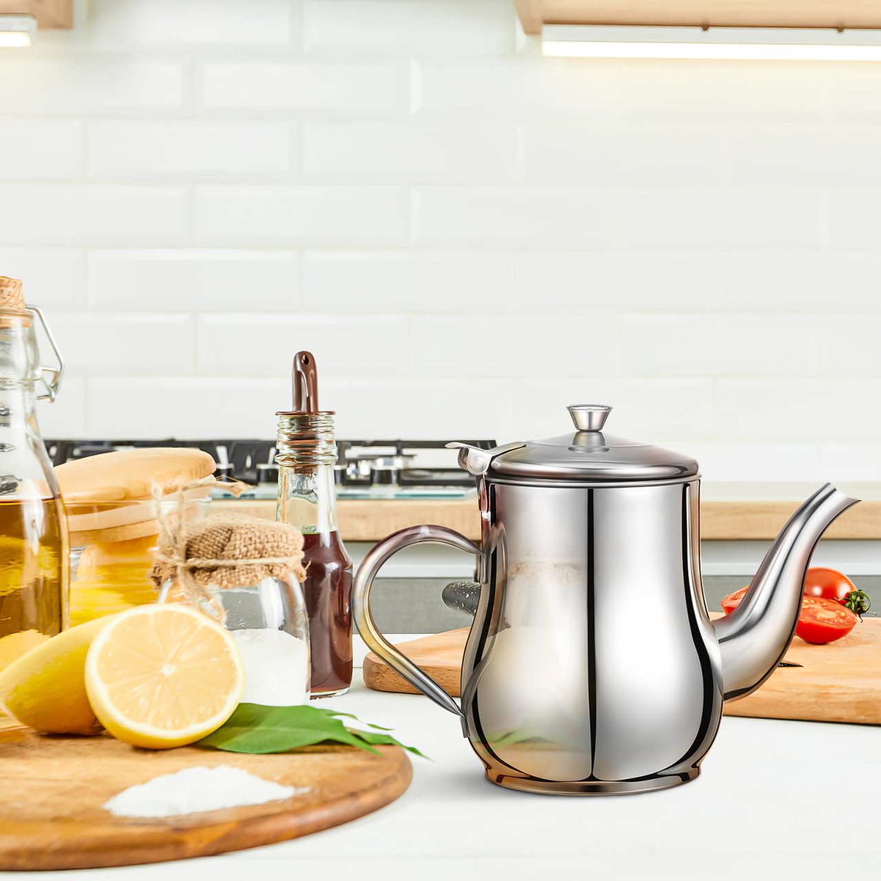 OUNONA Stainless Steel Oil Strainer Pot 2-in-1 Grease Separator and Dispenser with Removable Filter Screen and Cover for Kitchen Cooking 7.48X3.74X5.31 Inches