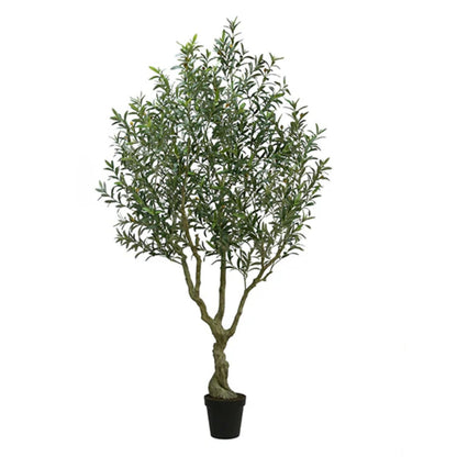 CG Hunter Designer Faux Olive Tree, Premium Handmade Artificial Indoor Tree Stands 8-ft Tall, Lifelike-Leaves & Hand Painted Trunk, Black Grower Pot Included