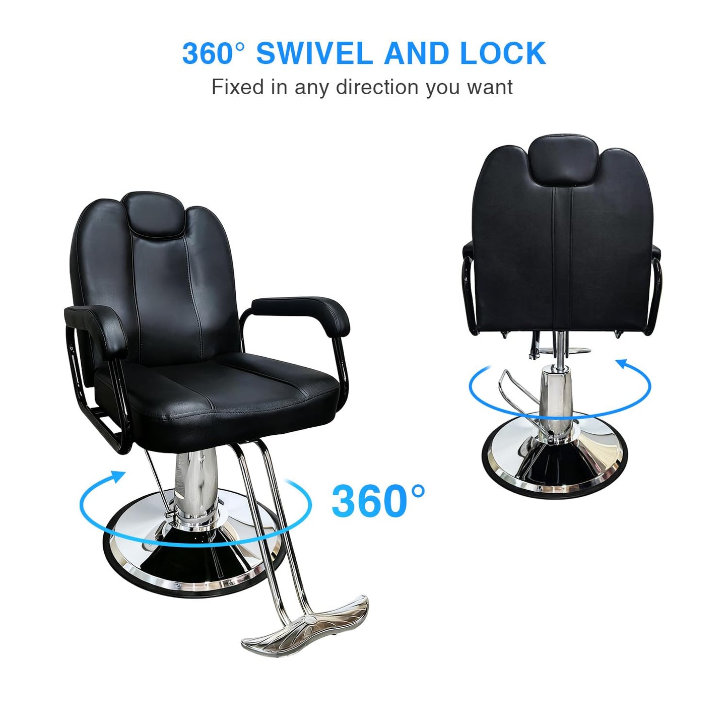 VLNOTY Barber Chair for Hair Stylist with Heavy Duty Hydraulic Pump, Adjustable Height, 135° Reclining Backrest, 360° Swivel, Chrome Base, Black Leather