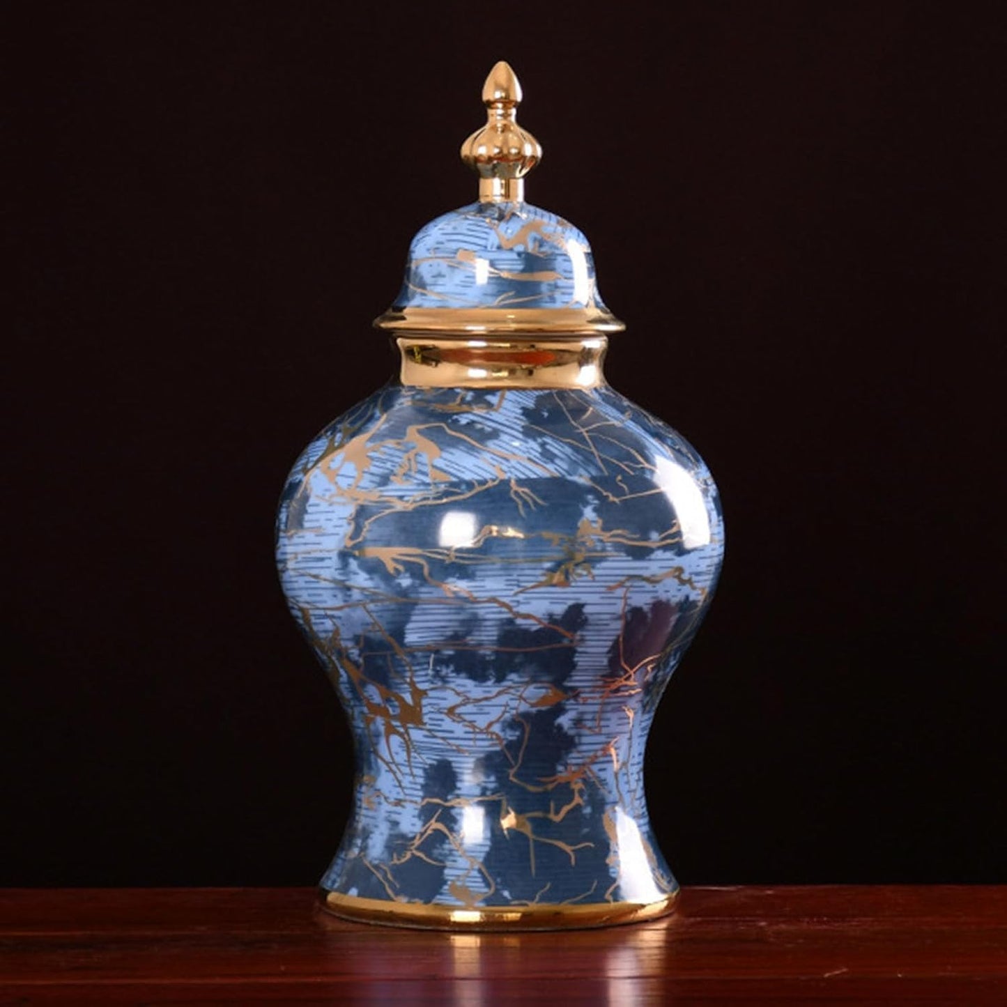 Vases Ginger Jar, Blue Pattern Ceramic Modern Handcraft Vase with Lid, for Home Office Kitchen Party Wedding(48x26cm)