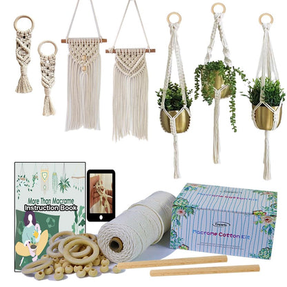 Easy Macrame Kits for Adults Beginners Supplier Wood Beads,Rings,Wooden Dowel for Macrame Plant Hangers,Boho Wall Hanging with Instruction Book for Starters Christmas Crafts for Adults