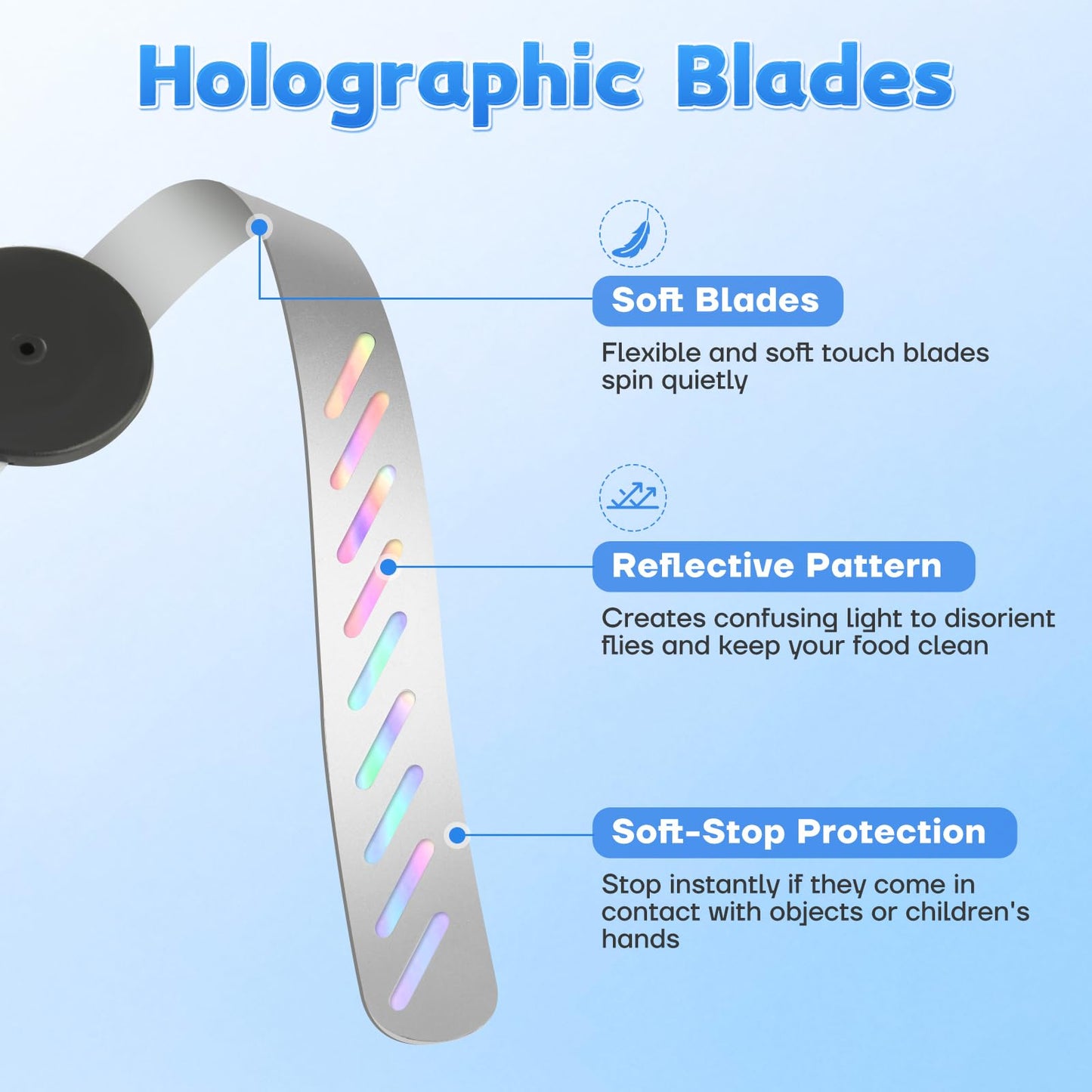 hyxjzh Fly Fans for Tables, Bug Fans with Holographic Blades, Battery Operated Fly Repellent Fan, Keep Flies Away from Picnic, BBQ, Restaurant, Party, Indoor and Outdoor, 4 Pack