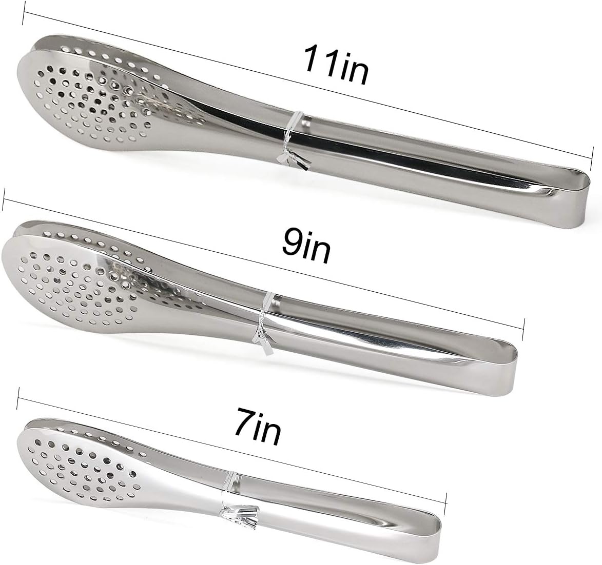Pack of 3 Sizes Stainless Steel Tongs, Heavy Duty Food Tongs for Salads, Bread, Ham, BBQ, Cooking, Serving
