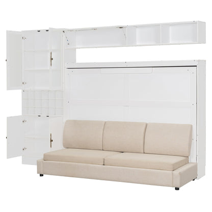 Merax Full Size Murphy Bed Wall Bed with Sofa and Storage, Hydraulic Mechanism Folding Bed with Shelves & USB Ports, Space Saving Furniture for Small Apartment, White