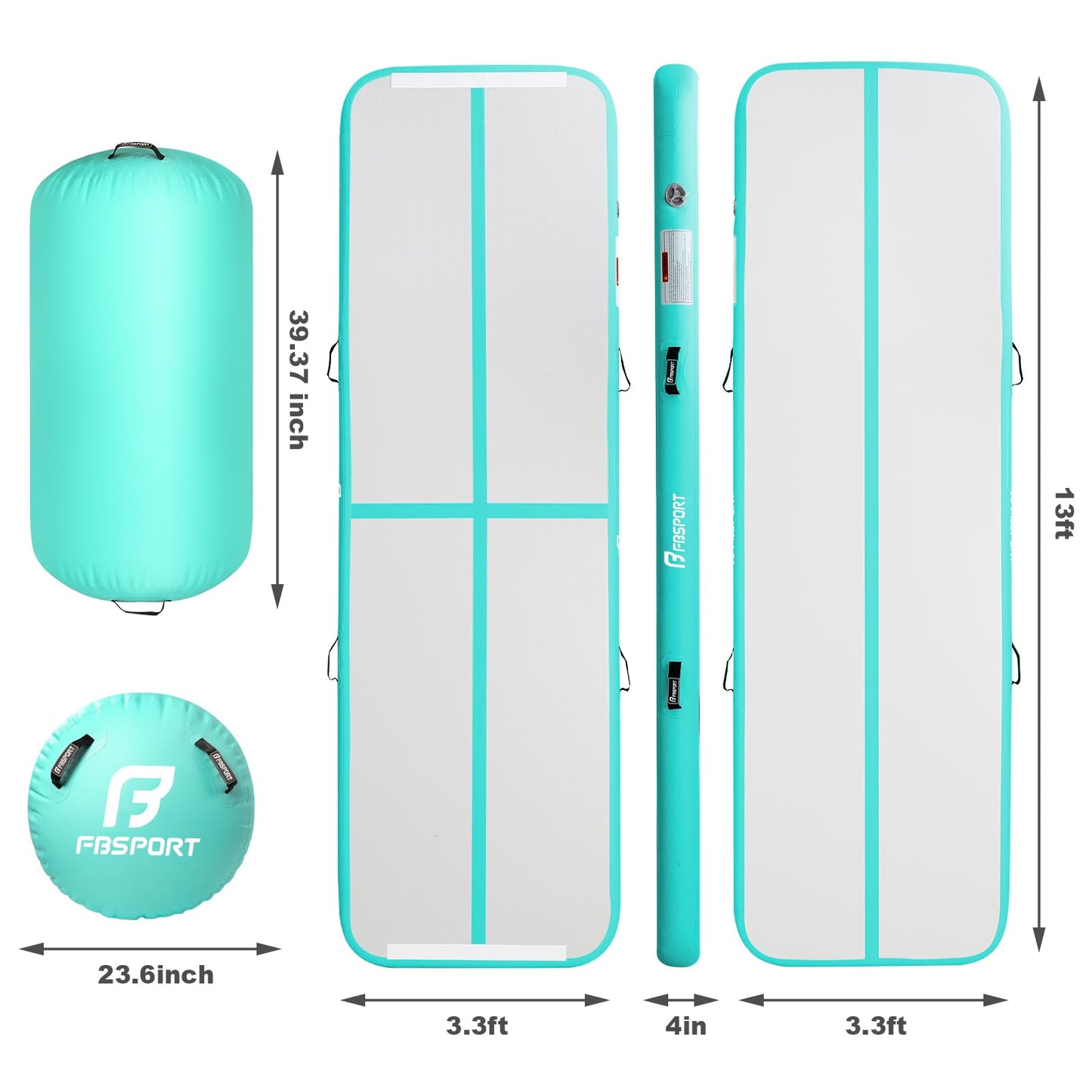 Inflatable Air Gymnastics Mat Training Mats 14ft and Air Roller 40x23.6inch with Electric Air Pump for Home Use Cheerleading Outdoor Training Park Yoga Water Beach (Green)
