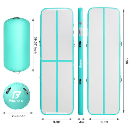 Inflatable Air Gymnastics Mat Training Mats 14ft and Air Roller 40x23.6inch with Electric Air Pump for Home Use Cheerleading Outdoor Training Park Yoga Water Beach (Green)